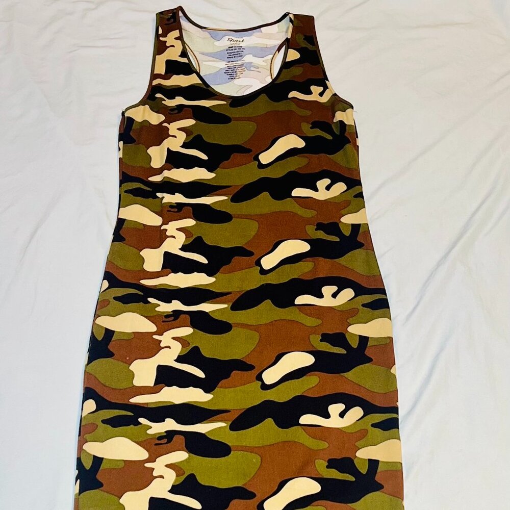 Camo Print Bodycon Tank Dress/Curve-hugging/Stretchy -Trendy